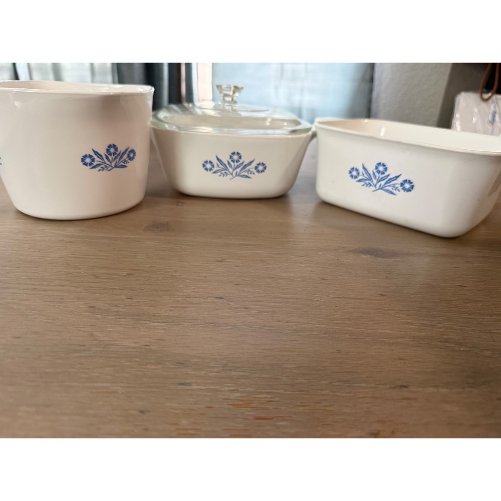 Vintage Corning Ware Cornflower Blue Casserole Dish Set 3 Pieces with Lid